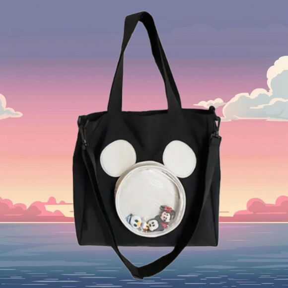 Black Bag White Mickey Head Clear Pocket Includes Mickey Minnie & Donald Figures - Picture 5 of 13
